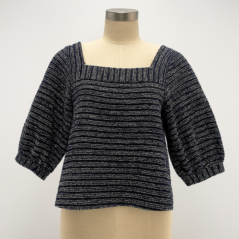 Current Air Top Womens XS Black Square Neck Top‎ Textured Balloon Sleeve Blouse
